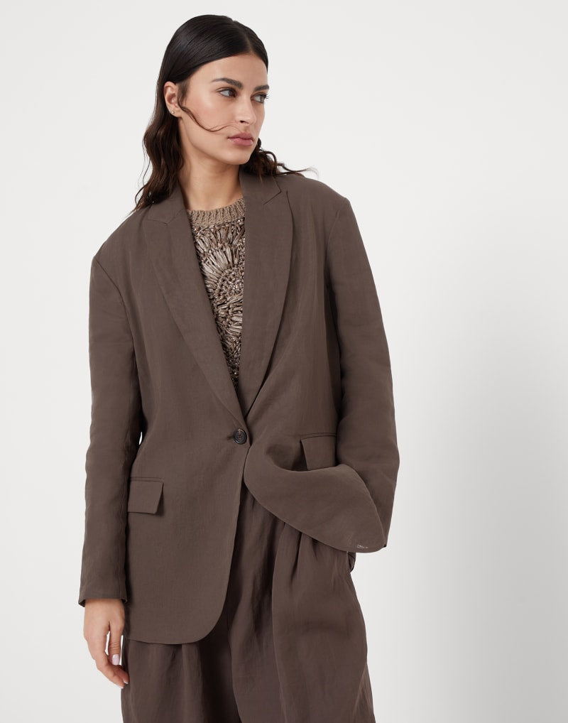 BRUNELLO CUCINELLI WOMEN'S BROWN RELAXED COTTON BLAZER