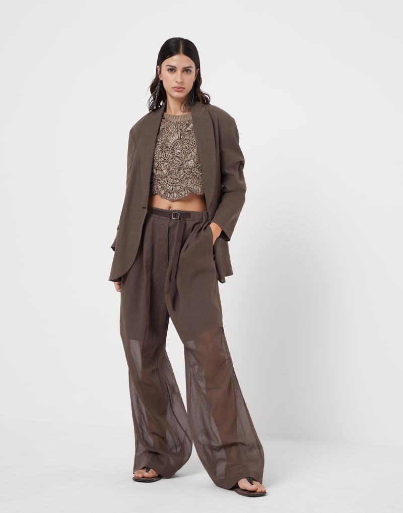 BRUNELLO CUCINELLI WOMEN'S BROWN RELAXED COTTON BLAZER