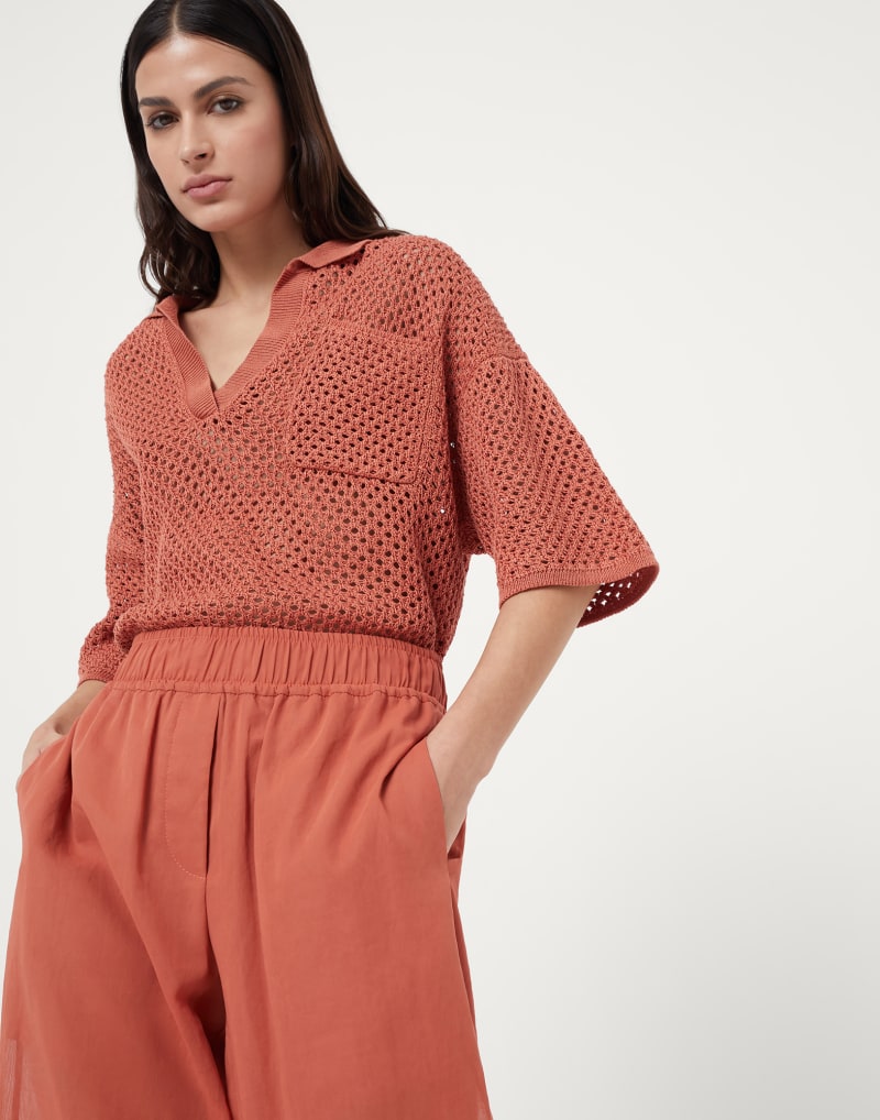 BRUNELLO CUCINELLI WOMEN'S RUST RELAXED WIDE LEG TROUSERS