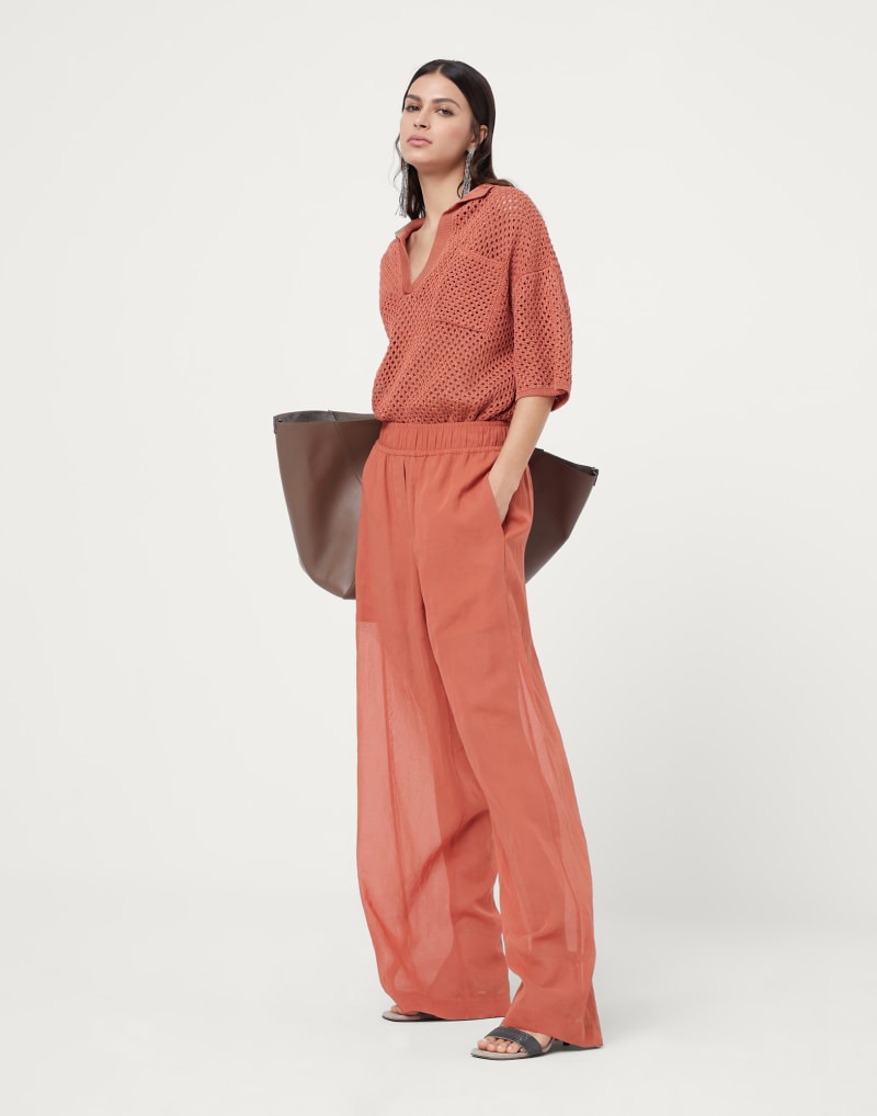 BRUNELLO CUCINELLI WOMEN'S RUST RELAXED WIDE LEG TROUSERS