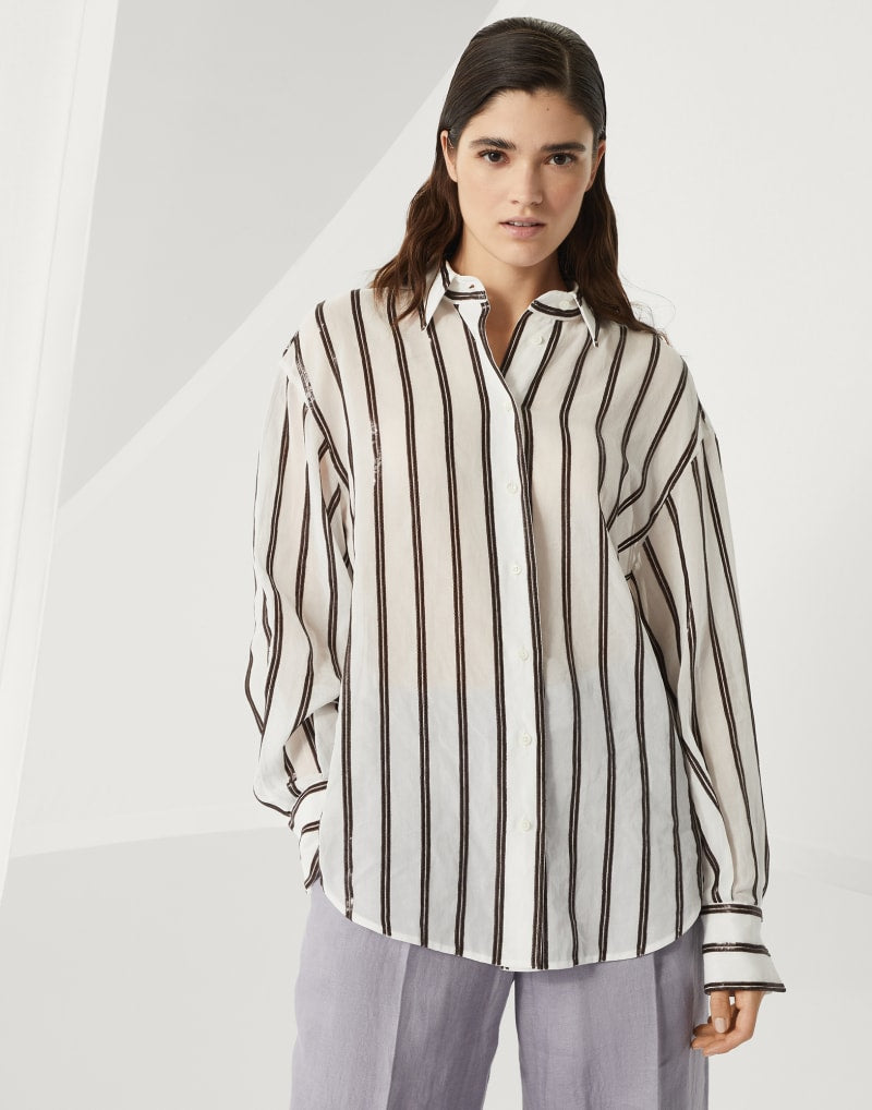 BRUNELLO CUCINELLI WOMEN'S WHITE STRIPED RELAXED SHIRT