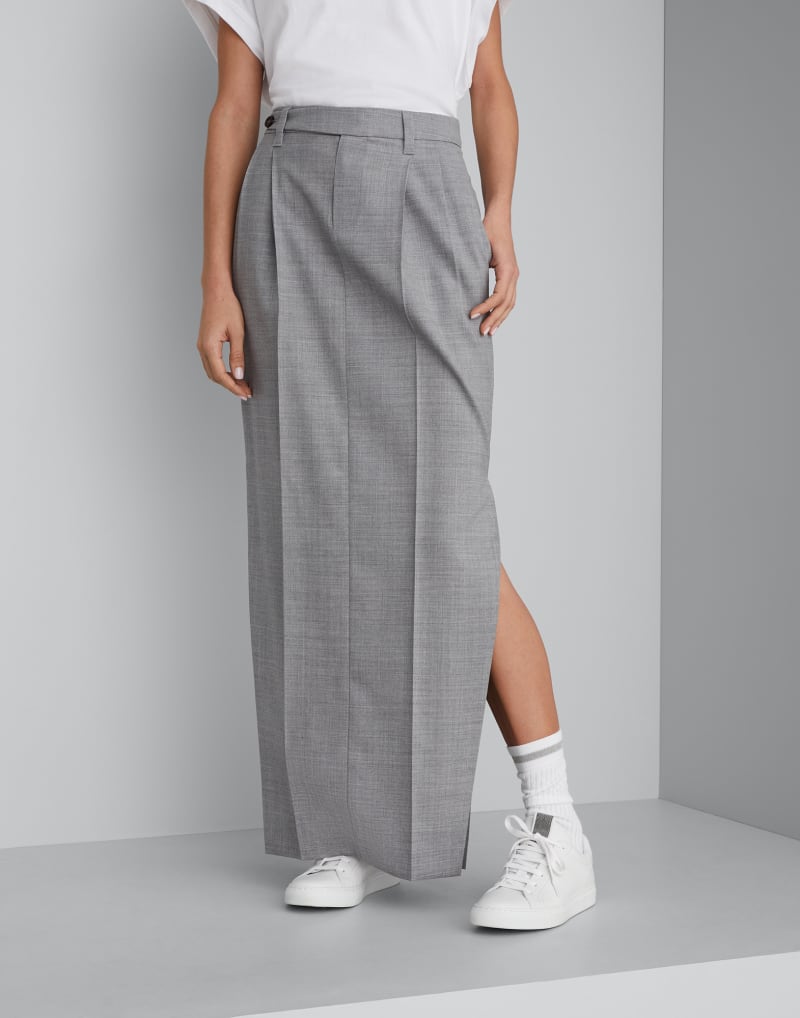 BRUNELLO CUCINELLI WOMEN'S LIGHT GREY WOOL SKIRT