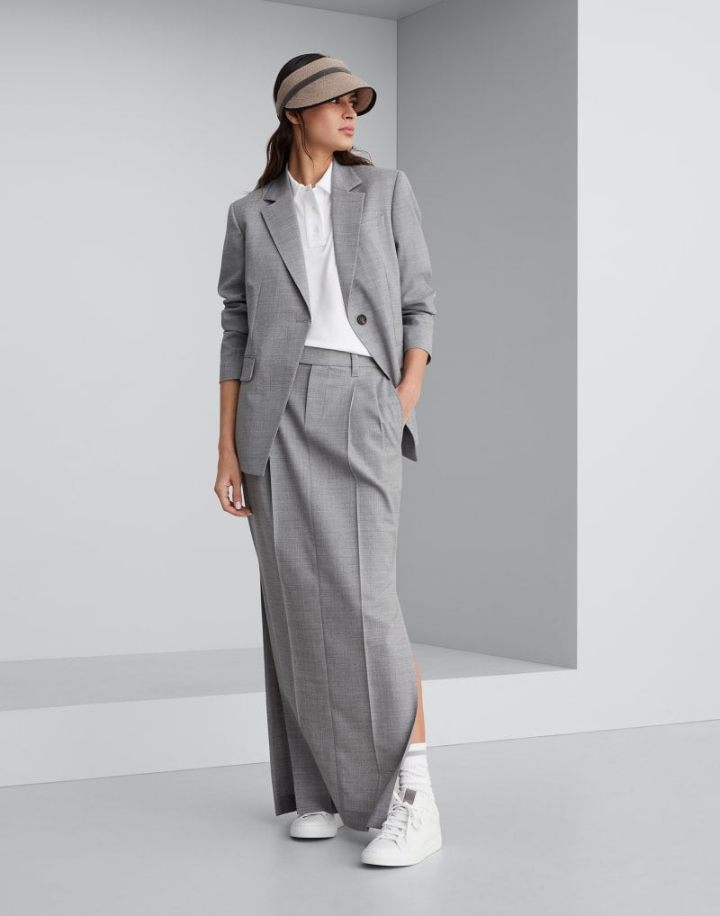 BRUNELLO CUCINELLI WOMEN'S LIGHT GREY WOOL SKIRT