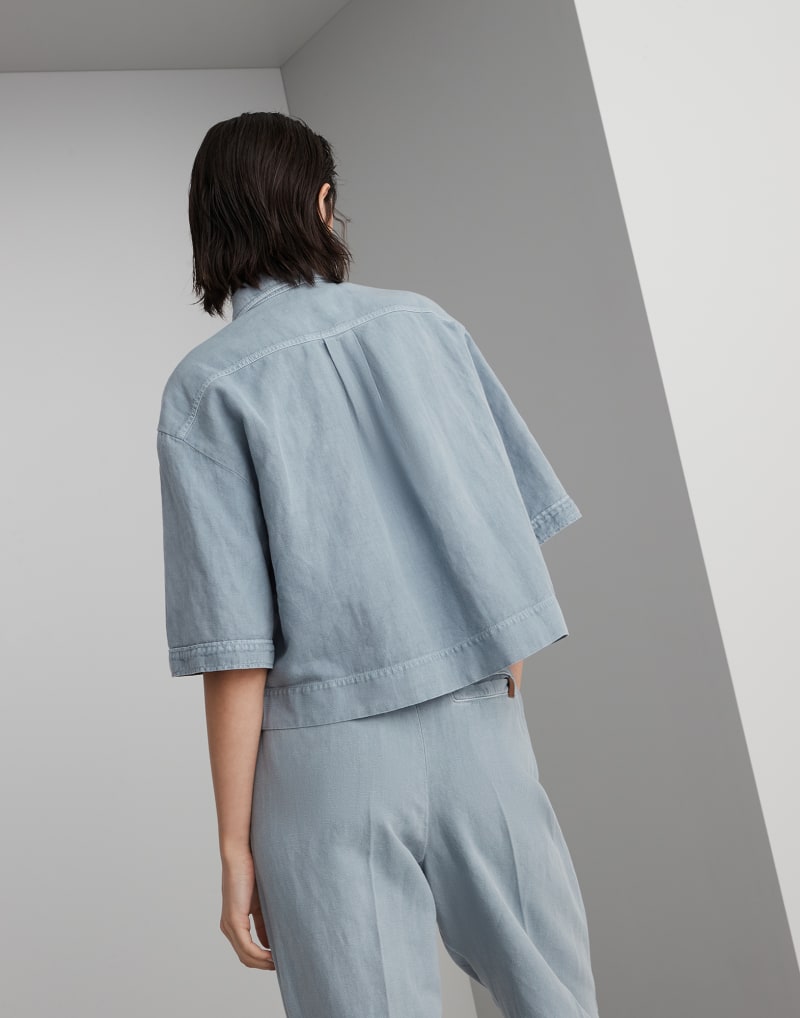 BRUNELLO CUCINELLI WOMEN'S LIGHT BLUE LINEN BLEND SHIRT