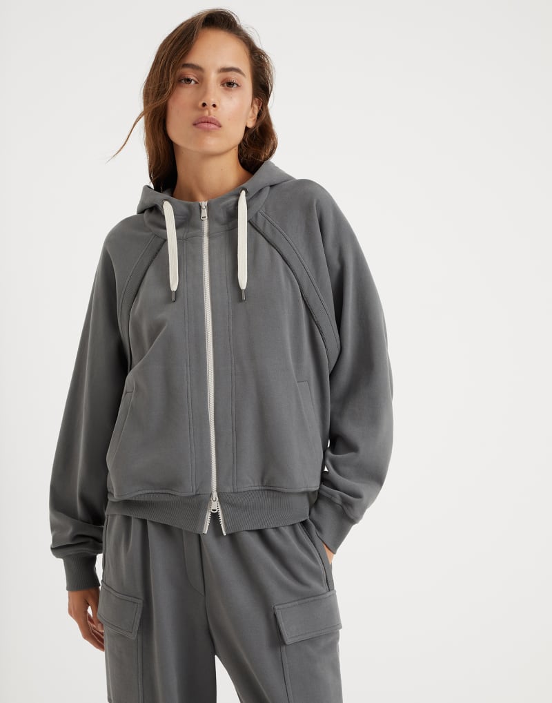 BRUNELLO CUCINELLI WOMEN'S GREY COTTON ZIP HOODIE