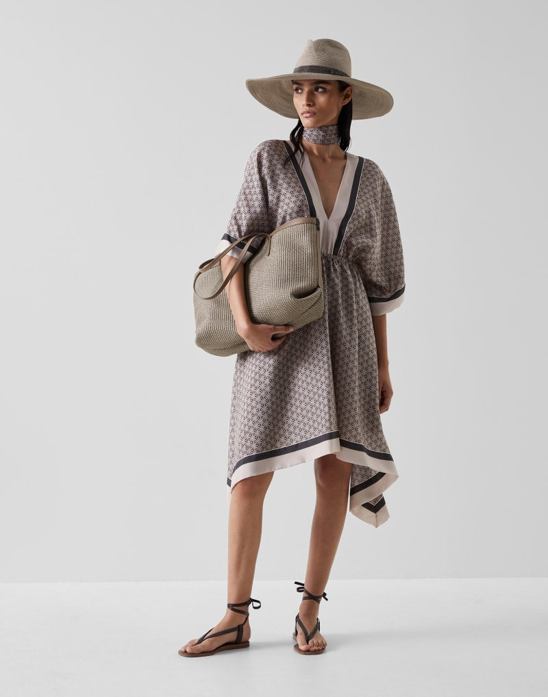 BRUNELLO CUCINELLI WOMEN'S BEIGE SILK RELAXED DRESS