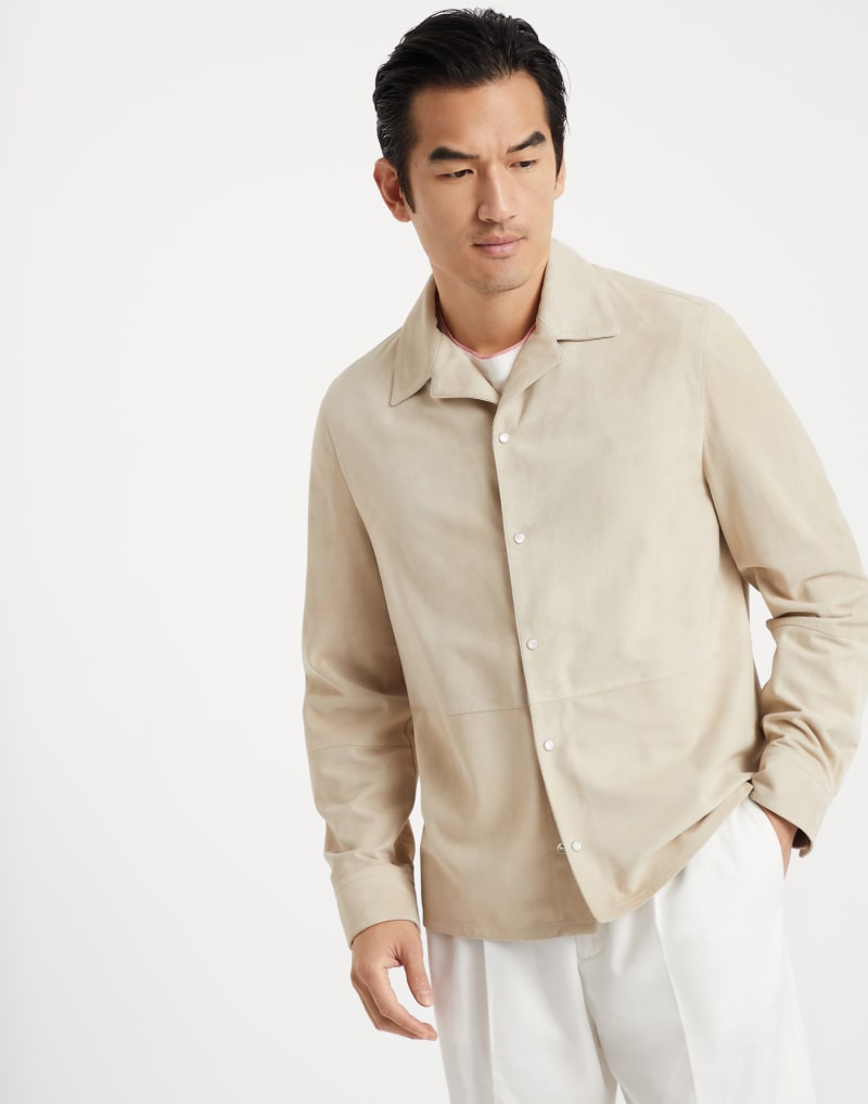 BRUNELLO CUCINELLI MEN'S BEIGE LEATHER RELAXED JACKET