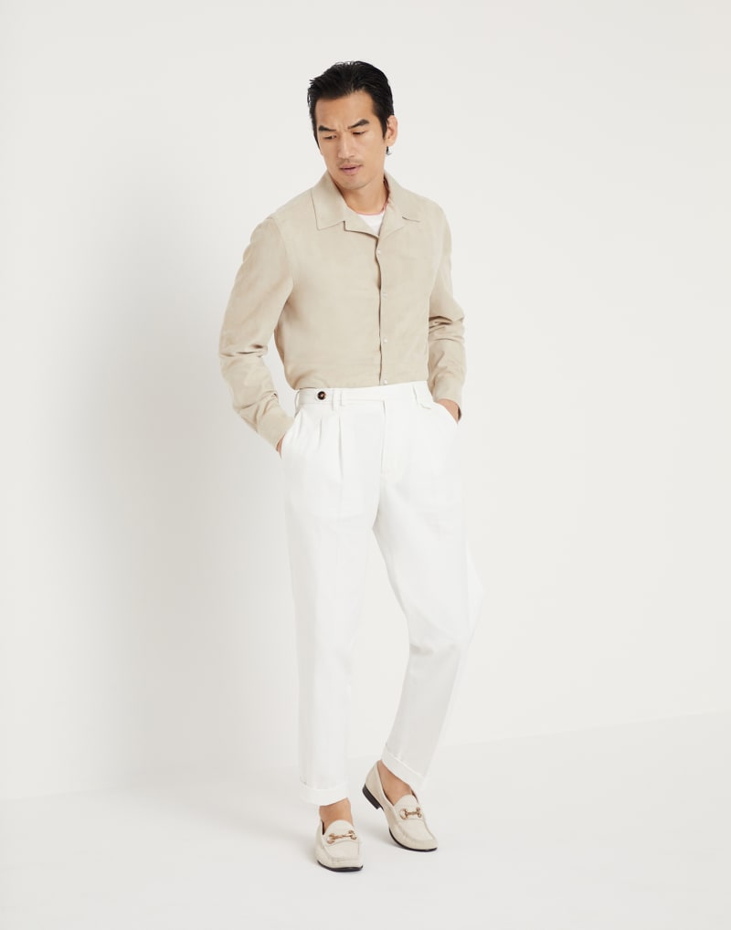 BRUNELLO CUCINELLI MEN'S BEIGE LEATHER RELAXED JACKET