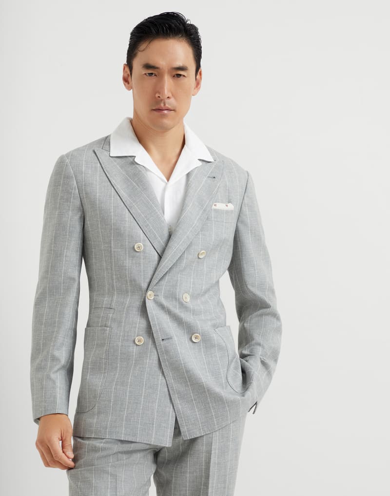 BRUNELLO CUCINELLI MEN'S LIGHT GREY WOOL BLAZER