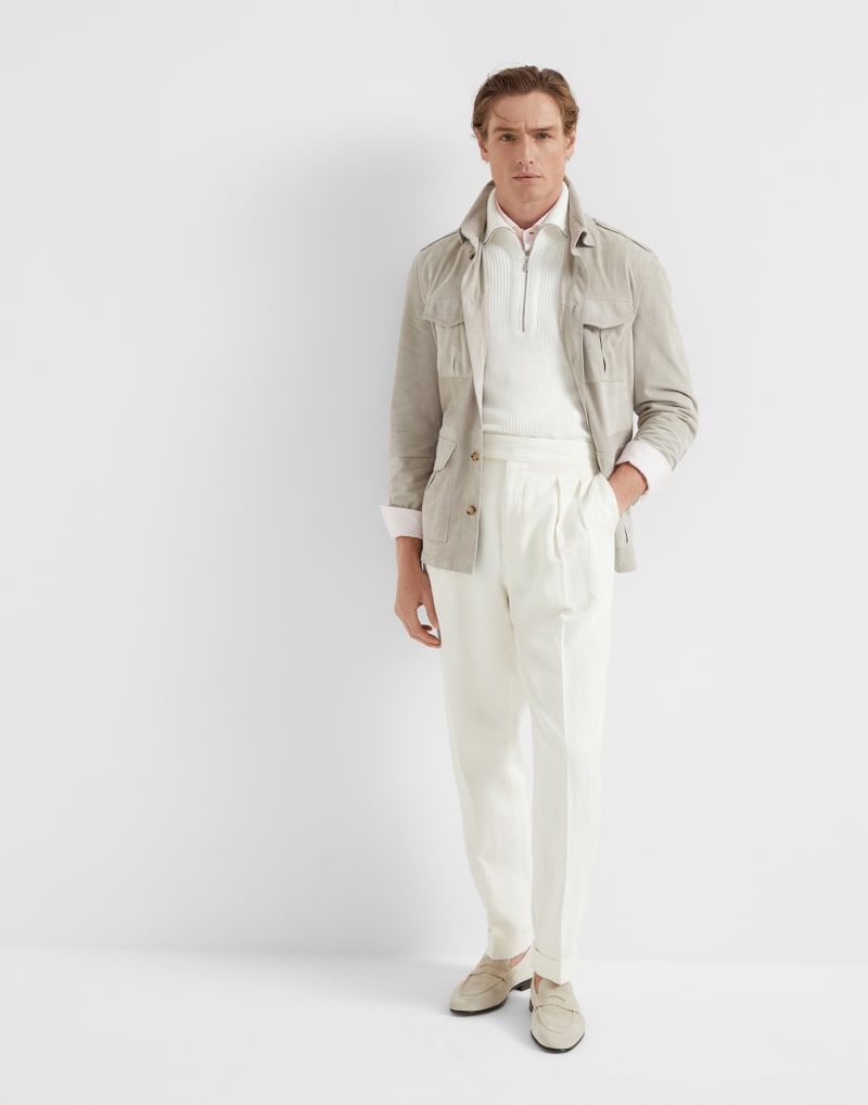 BRUNELLO CUCINELLI MEN'S OFF WHITE LINEN TAILORED TROUSERS