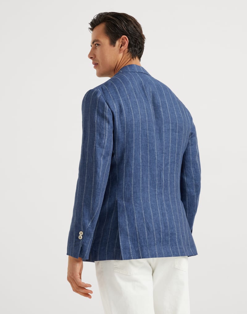 BRUNELLO CUCINELLI MEN'S BLUE LINEN STRIPED BLAZER