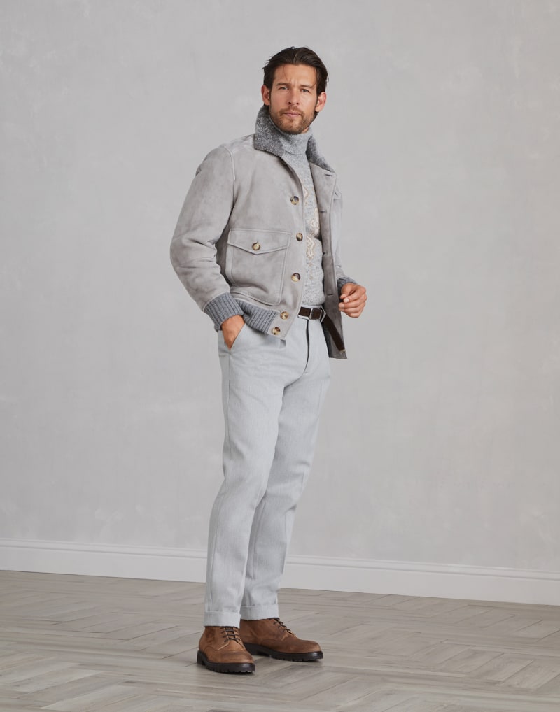 BRUNELLO CUCINELLI MEN'S LIGHT GREY WOOL TURTLENECK SWEATER