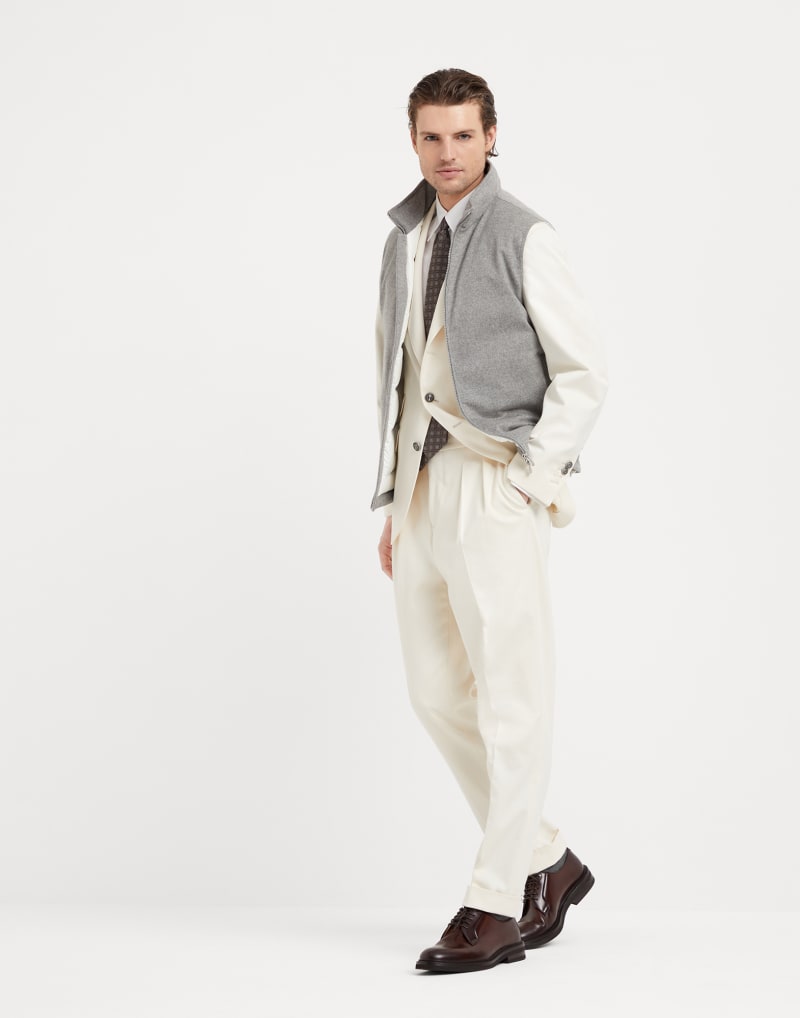 BRUNELLO CUCINELLI MEN'S OFF WHITE WOOL COTTON BLAZER