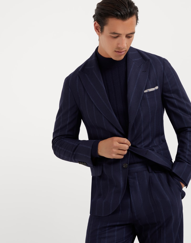 BRUNELLO CUCINELLI MEN'S NAVY WOOL TAILORED BLAZER