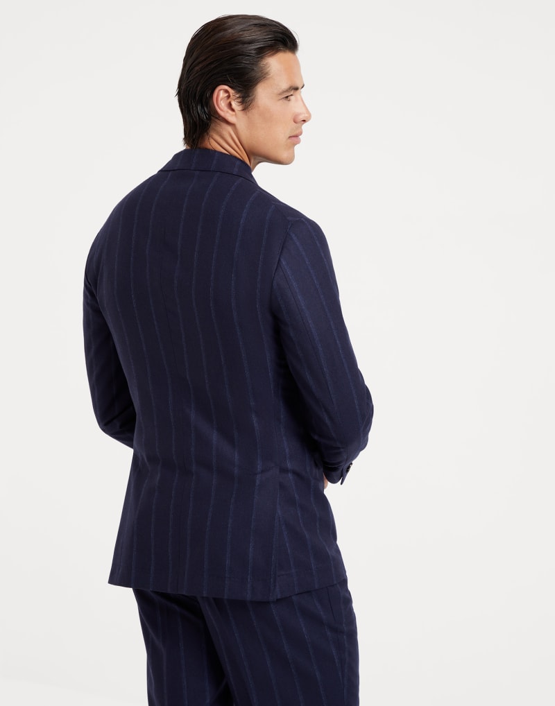 BRUNELLO CUCINELLI MEN'S NAVY WOOL TAILORED BLAZER
