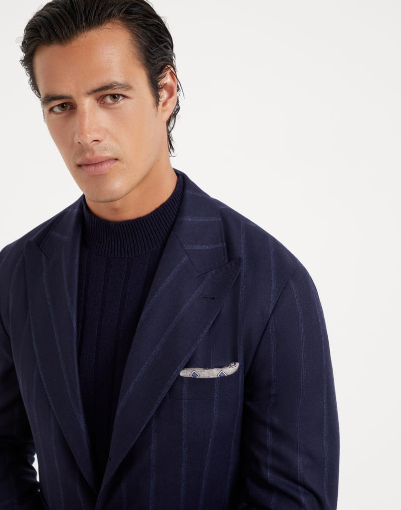 BRUNELLO CUCINELLI MEN'S NAVY WOOL TAILORED BLAZER