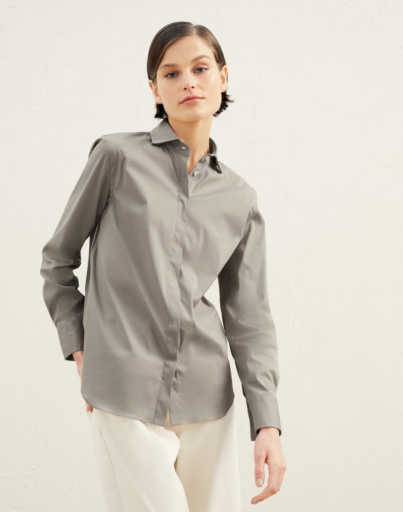 BRUNELLO CUCINELLI WOMEN'S LIGHT GREY CLASSIC SHIRT