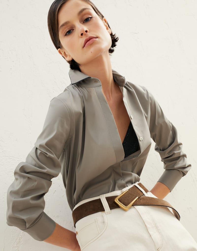 BRUNELLO CUCINELLI WOMEN'S LIGHT GREY CLASSIC SHIRT