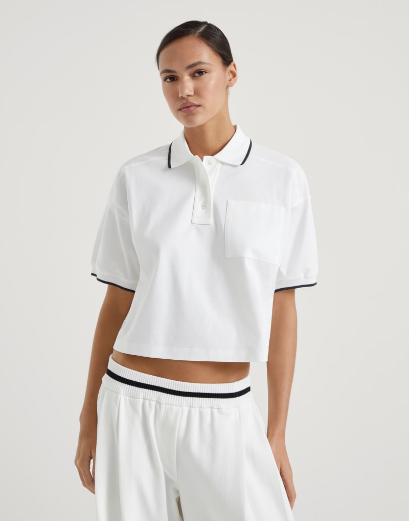 BRUNELLO CUCINELLI WOMEN'S WHITE CROPPED POLO SHIRT