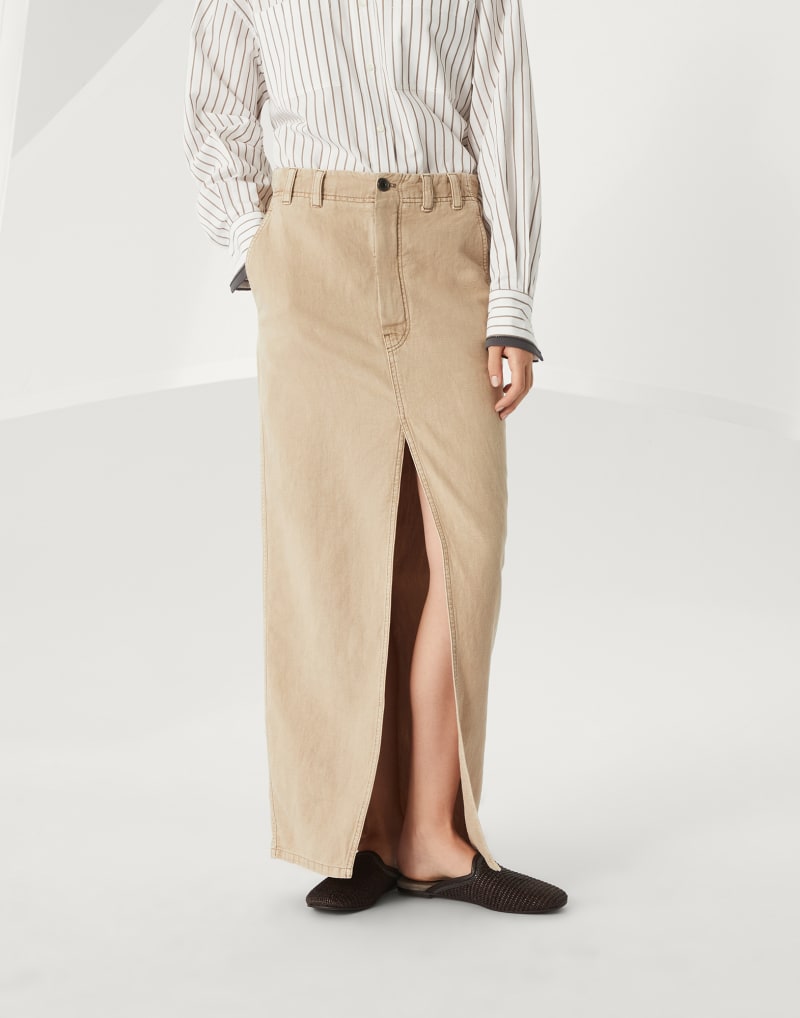 BRUNELLO CUCINELLI WOMEN'S BEIGE LINEN COTTON SLIT SKIRT