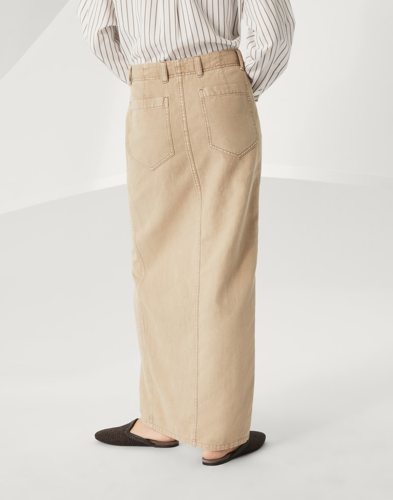 BRUNELLO CUCINELLI WOMEN'S BEIGE LINEN COTTON SLIT SKIRT