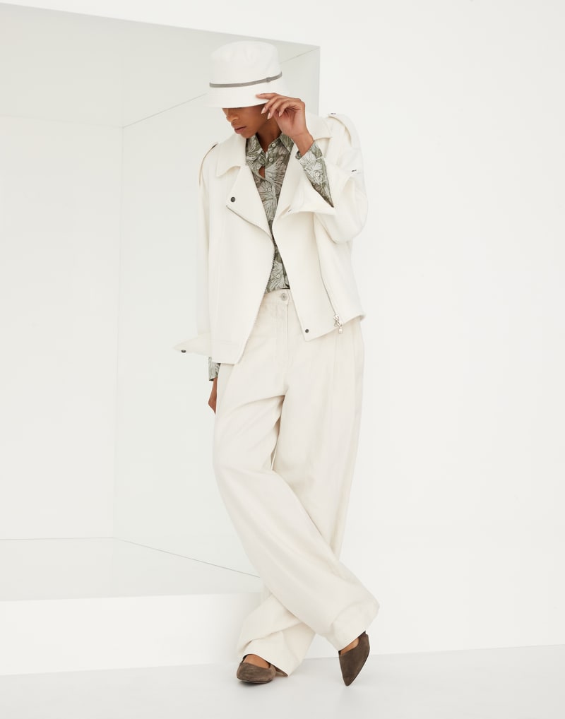 BRUNELLO CUCINELLI WOMEN'S OFF WHITE LINEN WIDE TROUSERS