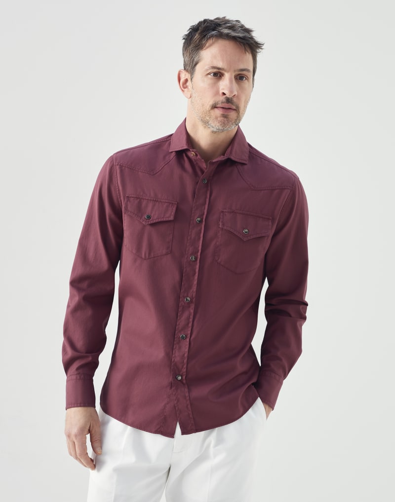 BRUNELLO CUCINELLI MEN'S DARK RED CASUAL SHIRT