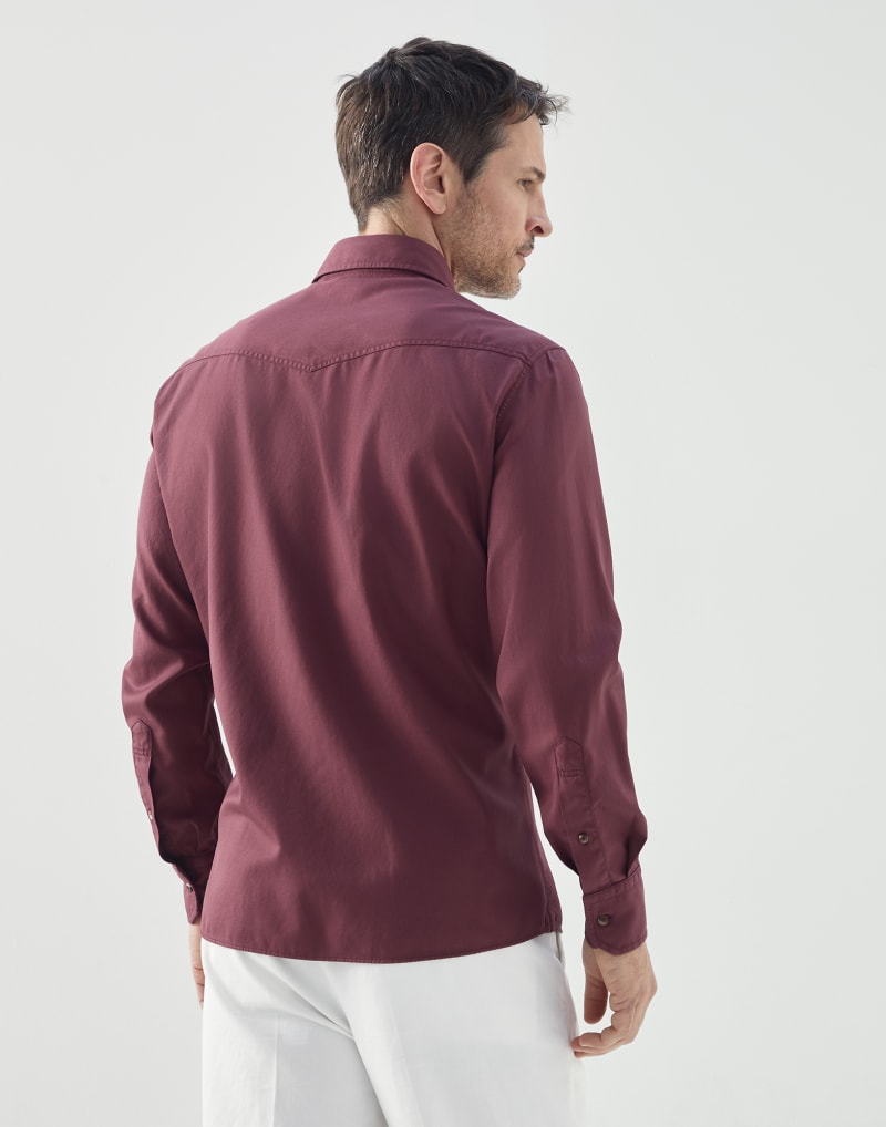 BRUNELLO CUCINELLI MEN'S DARK RED CASUAL SHIRT