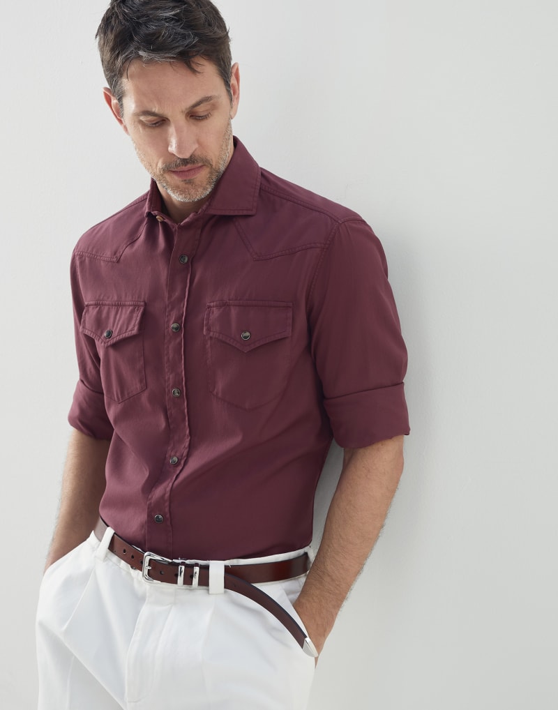 BRUNELLO CUCINELLI MEN'S DARK RED CASUAL SHIRT