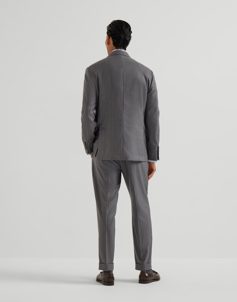 BRUNELLO CUCINELLI MEN'S GREY WOOL TAILORED TROUSERS