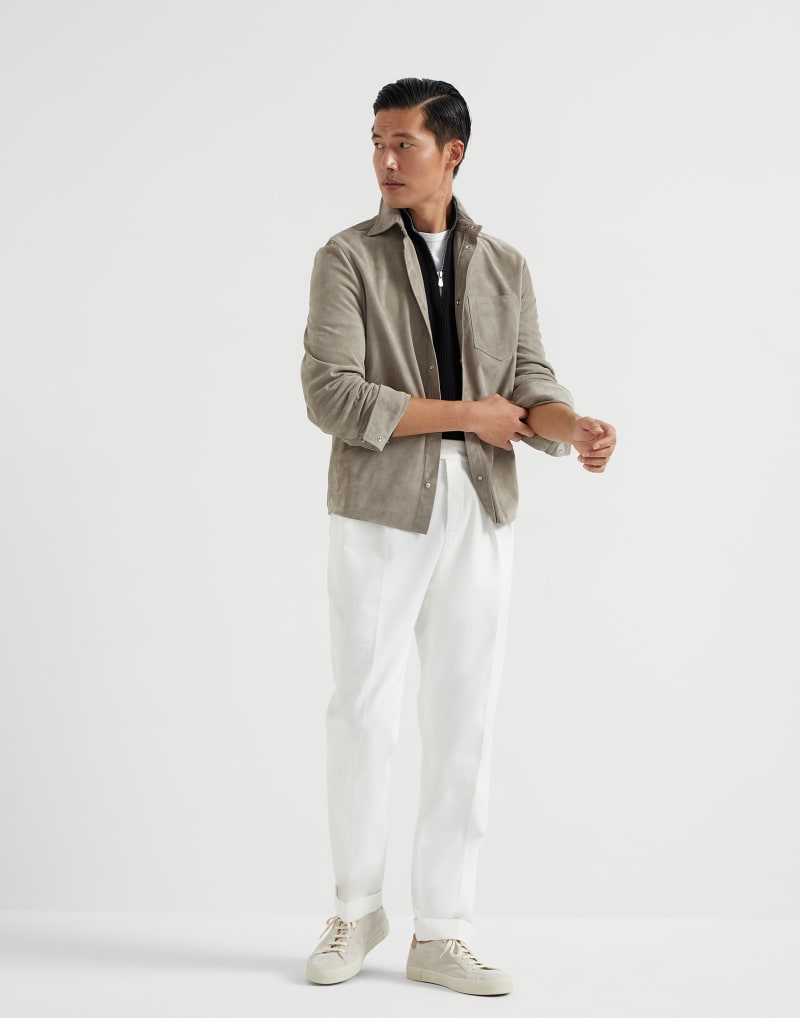 BRUNELLO CUCINELLI MEN'S LIGHT BROWN SUEDE RELAXED JACKET
