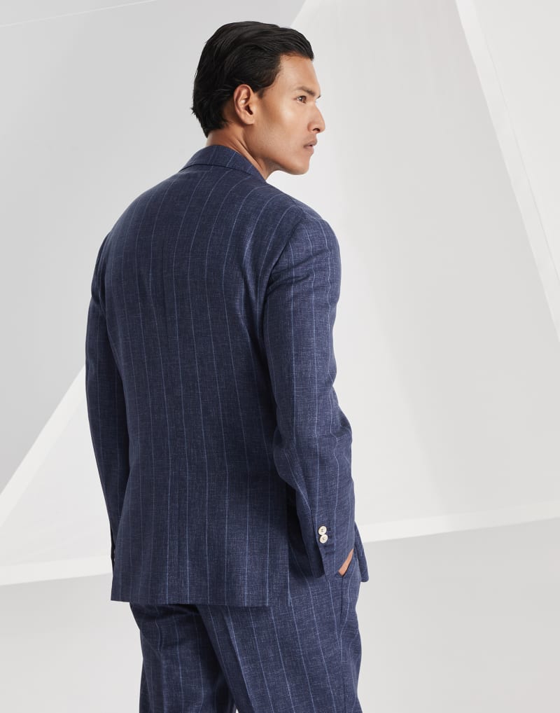 BRUNELLO CUCINELLI MEN'S NAVY WOOL TAILORED BLAZER
