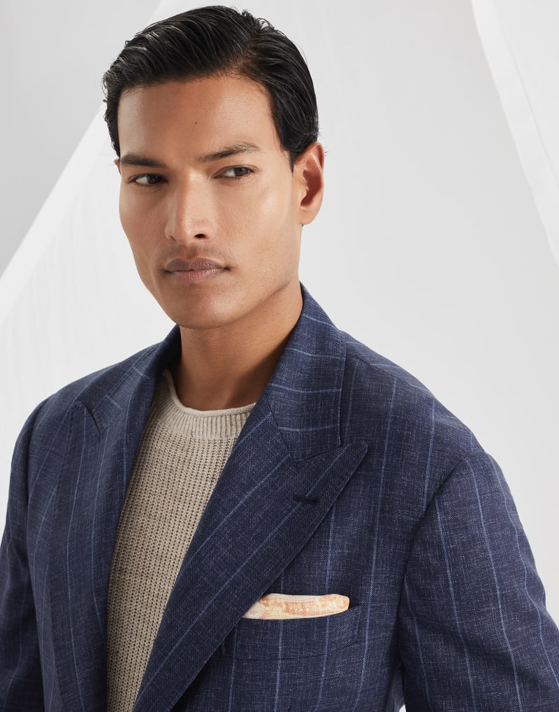 BRUNELLO CUCINELLI MEN'S NAVY WOOL TAILORED BLAZER