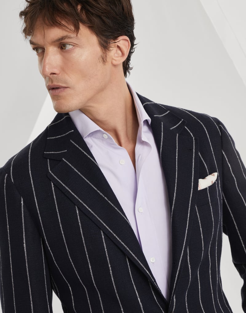 BRUNELLO CUCINELLI MEN'S NAVY STRIPED TAILORED BLAZER