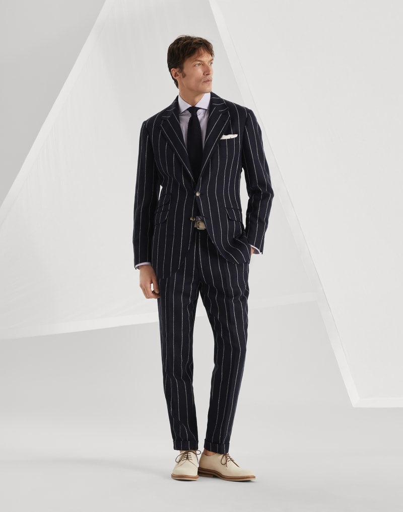 BRUNELLO CUCINELLI MEN'S NAVY STRIPED TAILORED BLAZER