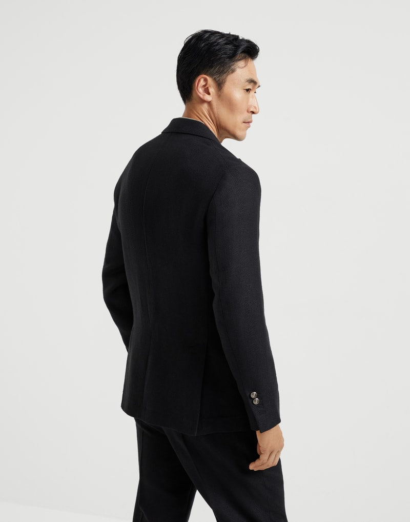 BRUNELLO CUCINELLI MEN'S BLACK LINEN WOOL TAILORED BLAZER