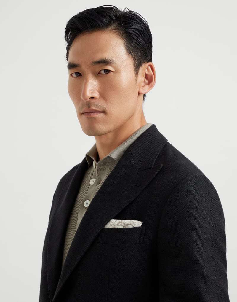 BRUNELLO CUCINELLI MEN'S BLACK LINEN WOOL TAILORED BLAZER