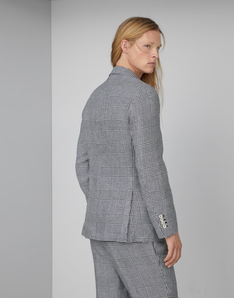 BRUNELLO CUCINELLI MEN'S BLACK WOOL SILK CHECKED BLAZER