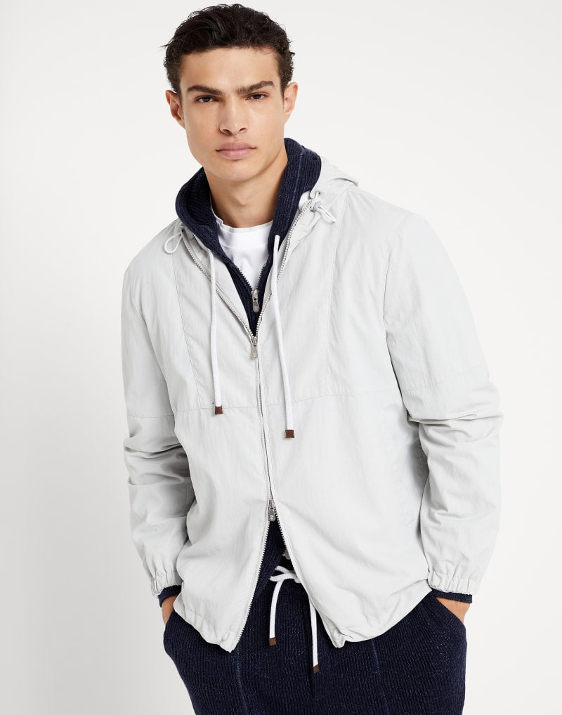 BRUNELLO CUCINELLI MEN'S LIGHT GREY HOODED JACKET