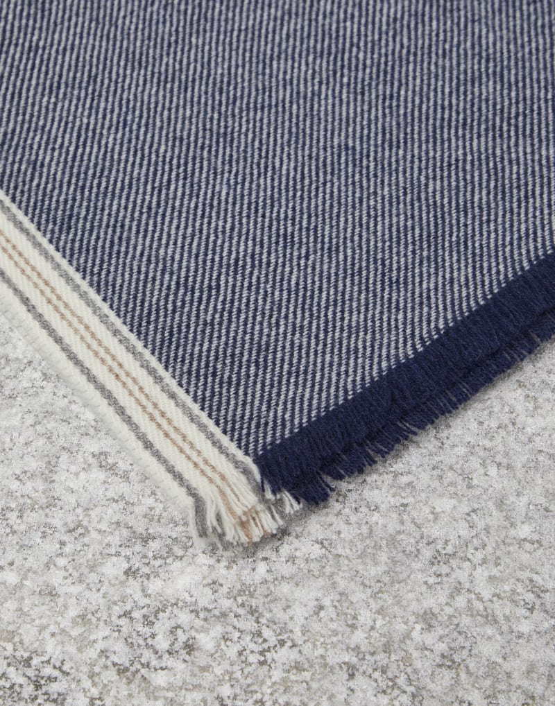 BRUNELLO CUCINELLI MEN'S BLUE WOOL STRIPED SCARF