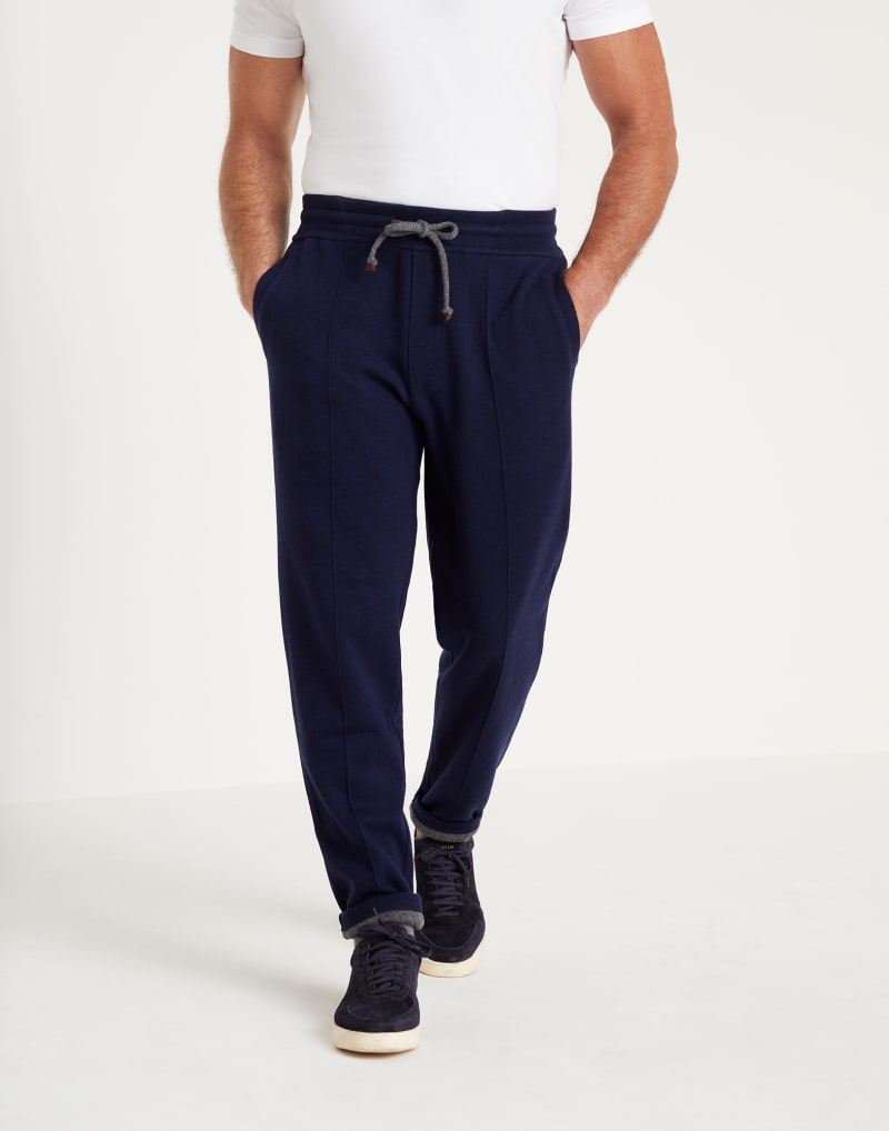 BRUNELLO CUCINELLI MEN'S NAVY WOOL TAPERED TROUSERS
