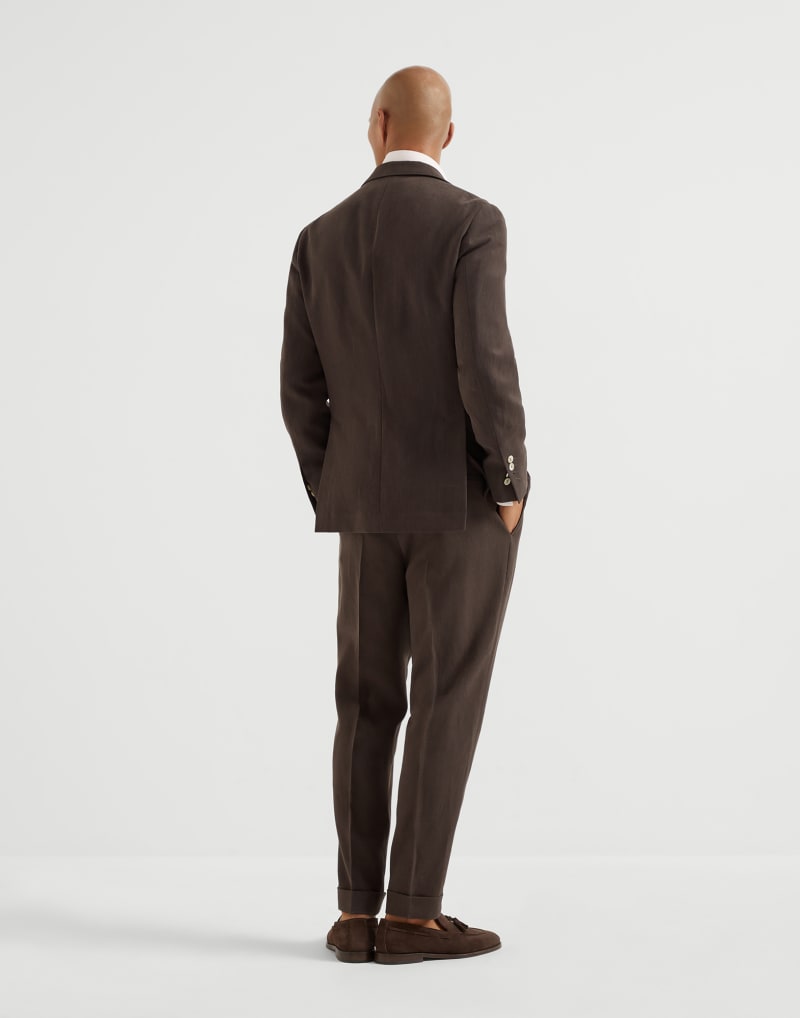 BRUNELLO CUCINELLI MEN'S DARK BROWN LINEN SUIT