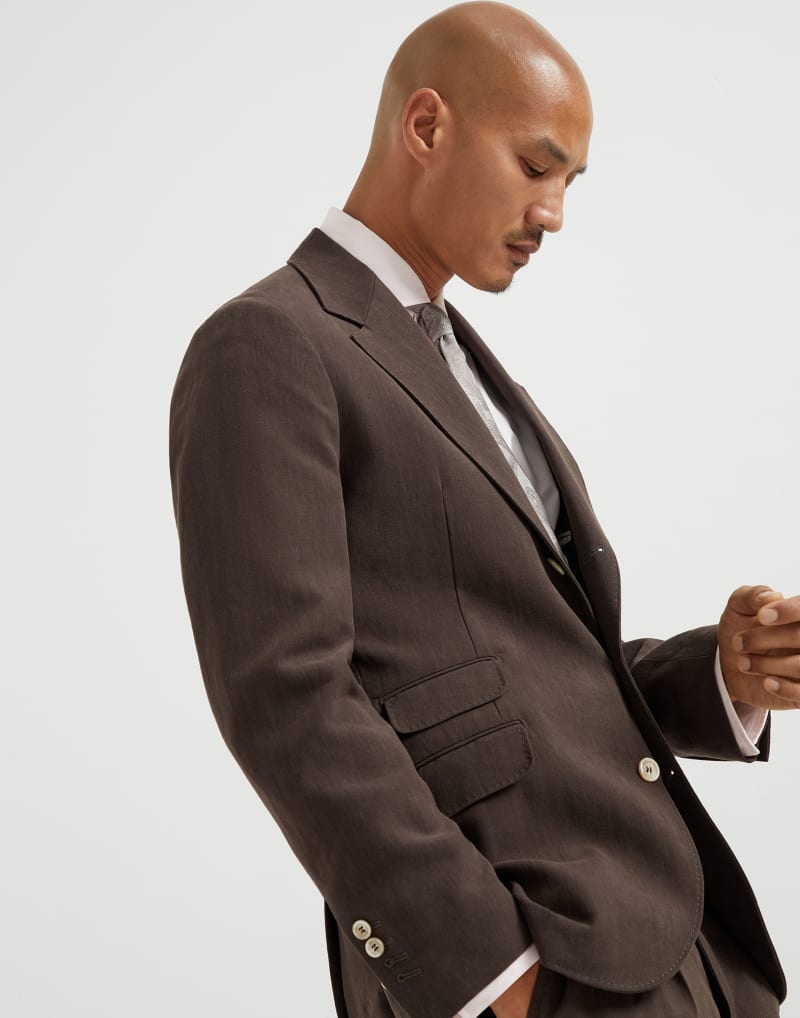 BRUNELLO CUCINELLI MEN'S DARK BROWN LINEN SUIT