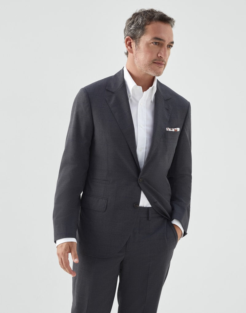 BRUNELLO CUCINELLI MEN'S DARK GREY WOOL BLAZER