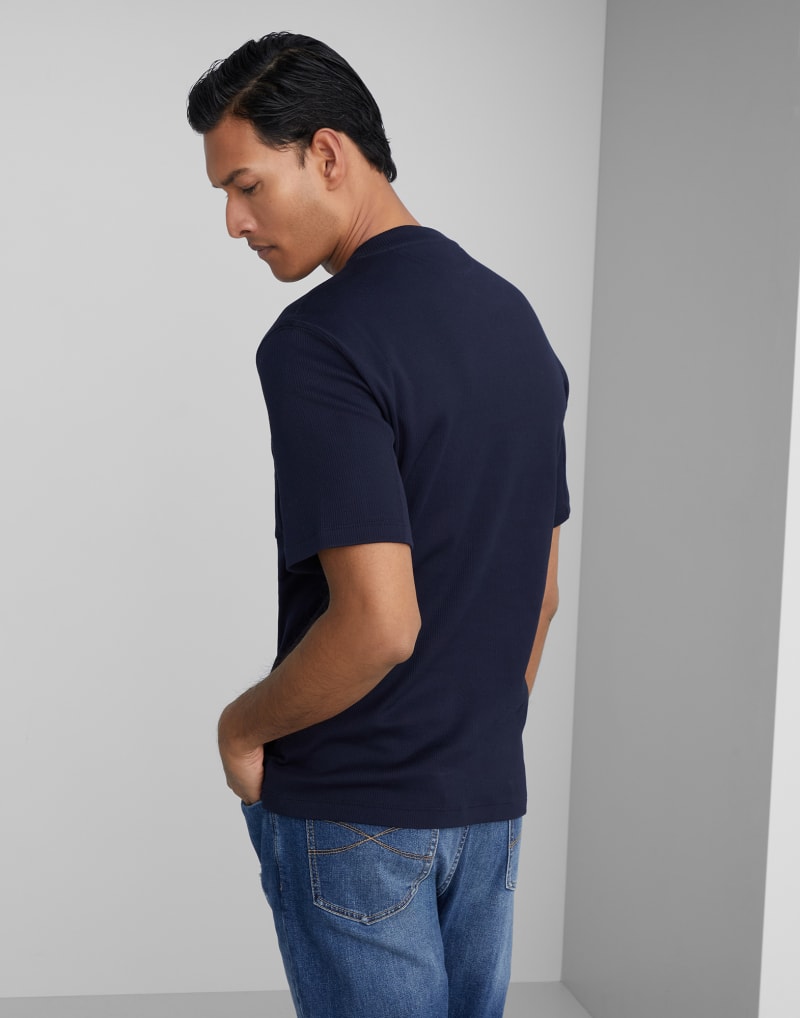 BRUNELLO CUCINELLI MEN'S DARK BLUE COTTON KNIT SHIRT