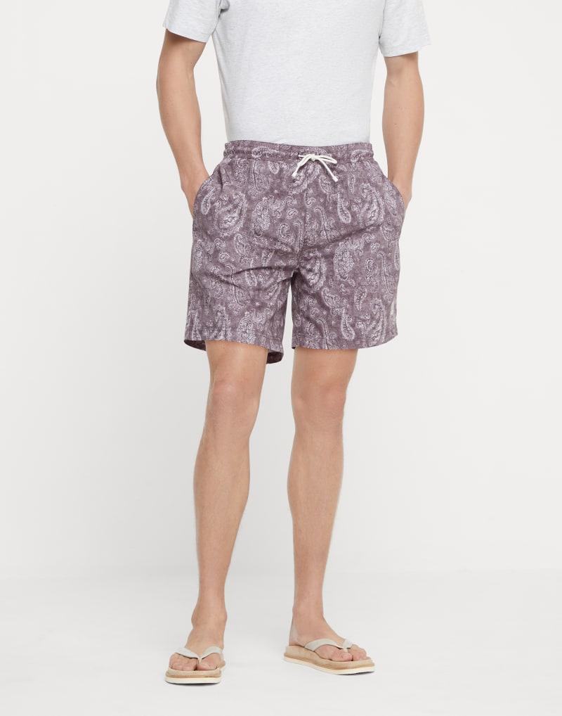 BRUNELLO CUCINELLI MEN'S PURPLE PAISLEY DRAWSTRING SHORTS
