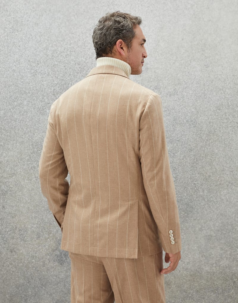 BRUNELLO CUCINELLI MEN'S CAMEL WOOL SILK BLAZER