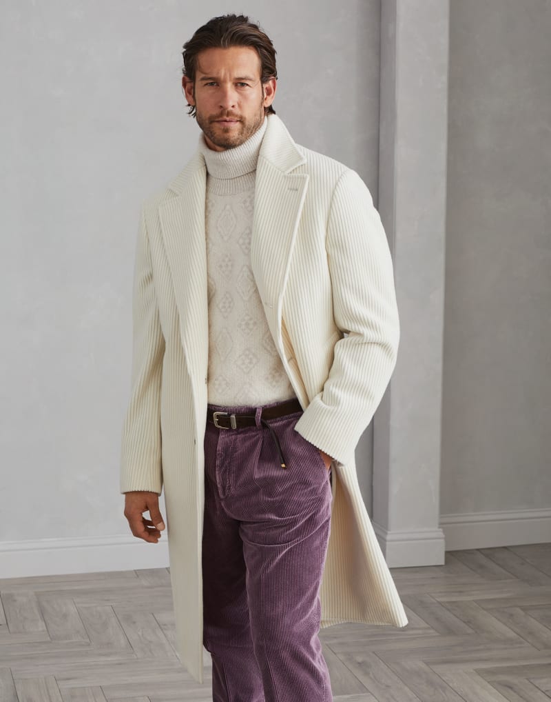 BRUNELLO CUCINELLI MEN'S OFF WHITE WOOL TAILORED COAT