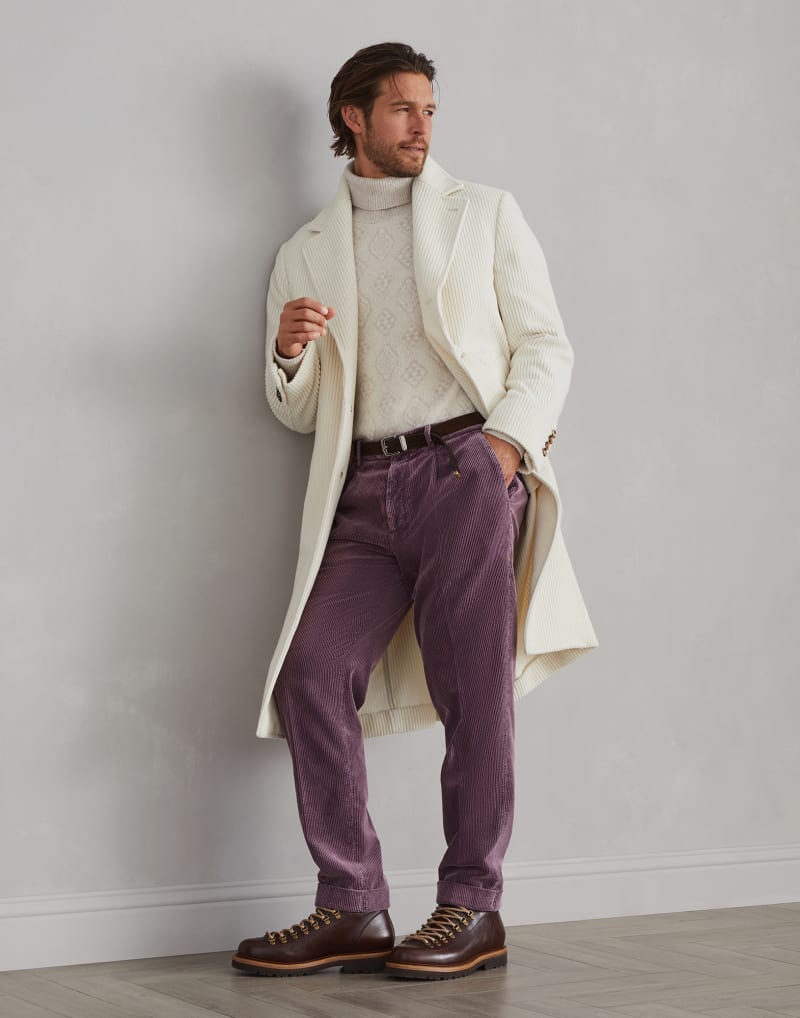 BRUNELLO CUCINELLI MEN'S OFF WHITE WOOL TAILORED COAT