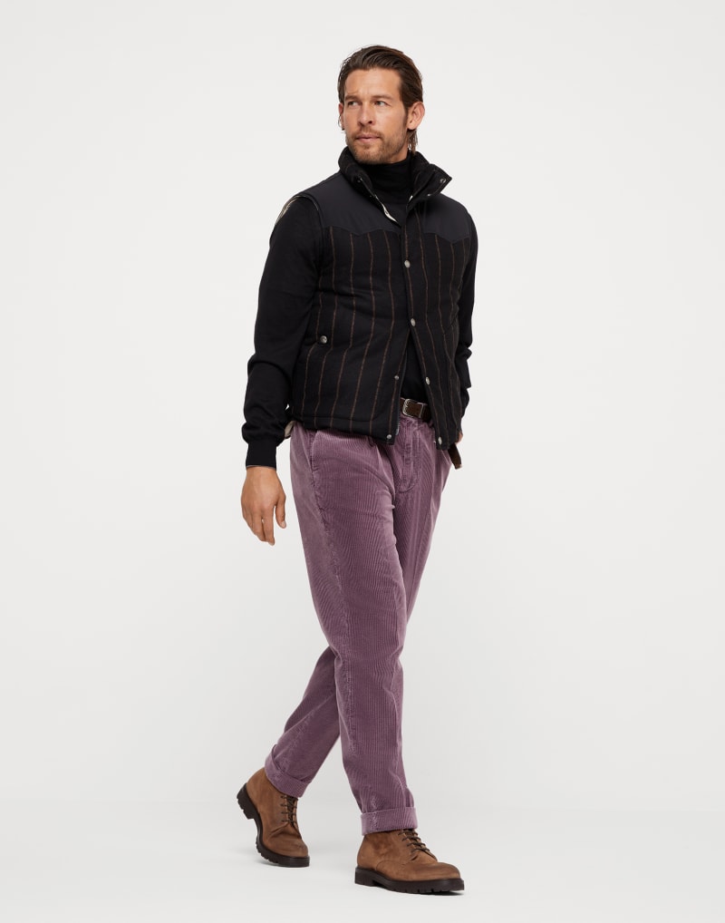BRUNELLO CUCINELLI MEN'S BLACK STRIPED WOOL VEST